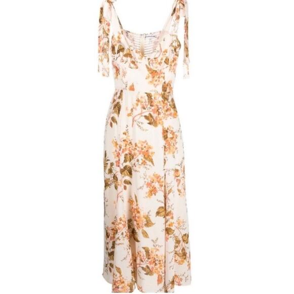 Reformation Floral Sleeveless Bow Tie Smocked Slit Nadira Bella Midi Dress 8 - Picture 1 of 7